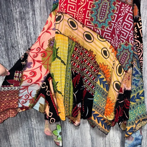 Sacred Threads Midi Skirt Handkerchief Hem Patchwork Boho Hippie Artsy Womens XL - Picture 3 of 10